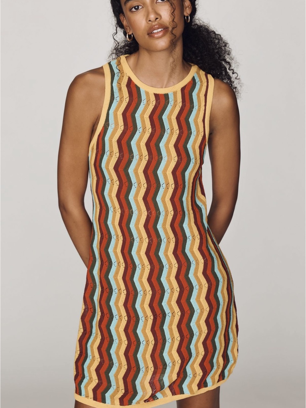 Simon Miller Sleeveless Mini Dress in Yellow, Rust, Teal, Cream